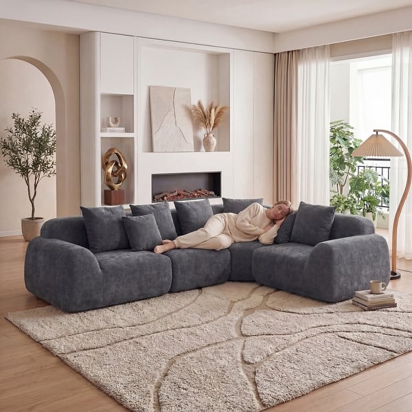 Oversized Cloud Velvet Curved Sectional Couch 118', Boneless Couch With L-Shape Chaise - Bed Bath & Beyond