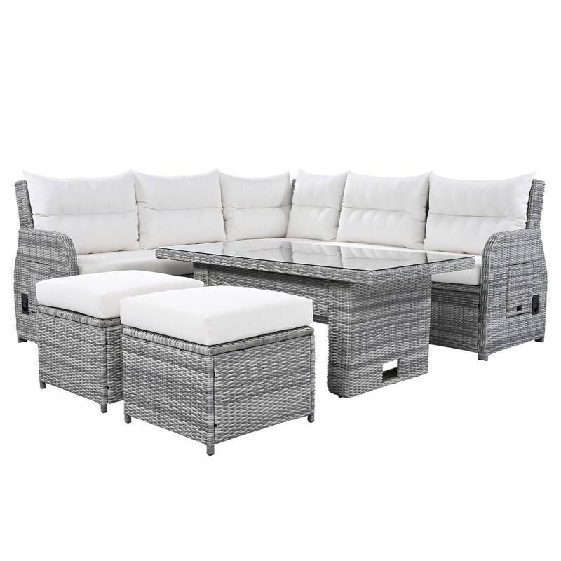 Outdoor Rattan Sectional Sofa Set with Adjustable Table & Recliners