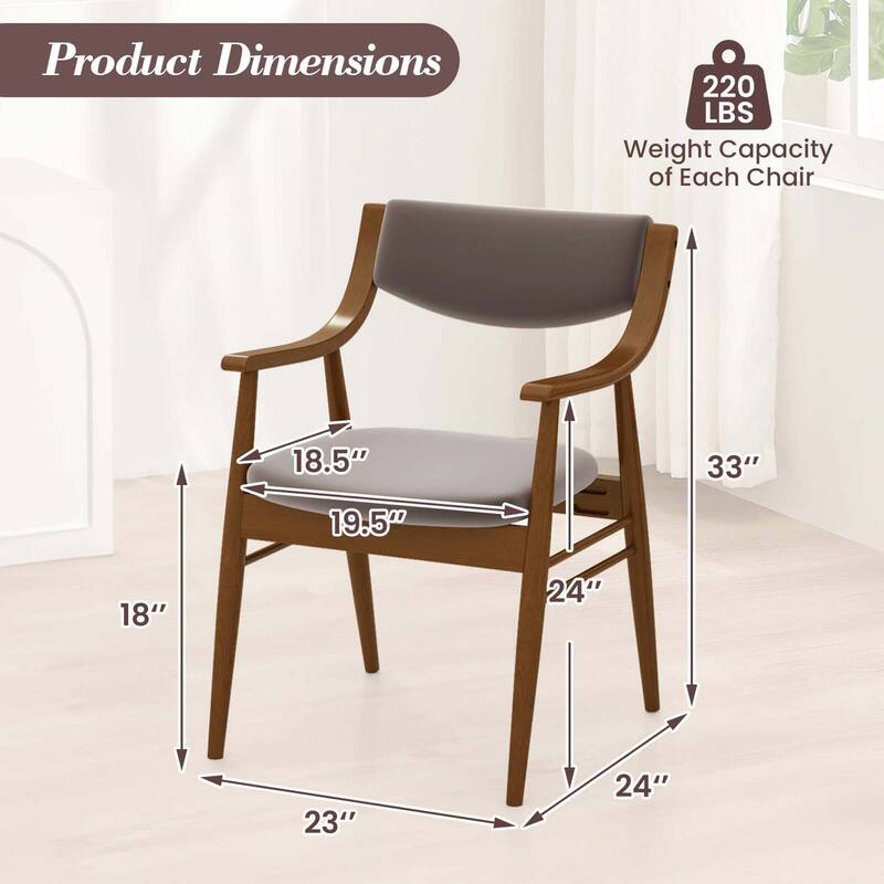 Set of 2 Wooden Dining Chairs PU Leather Upholstered Kitchen Chairs