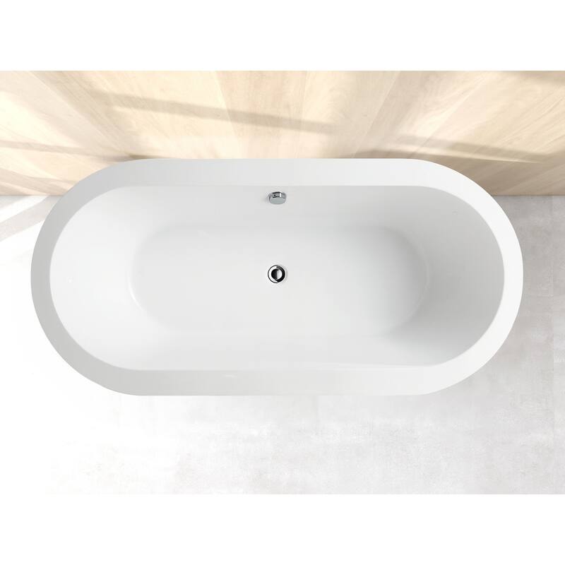 Vanity Art 67.7 Inch Freestanding Acrylic Bathtub Stand Alone Soaking Tub with Polished Chrome Round Overflow & Pop-up Drain