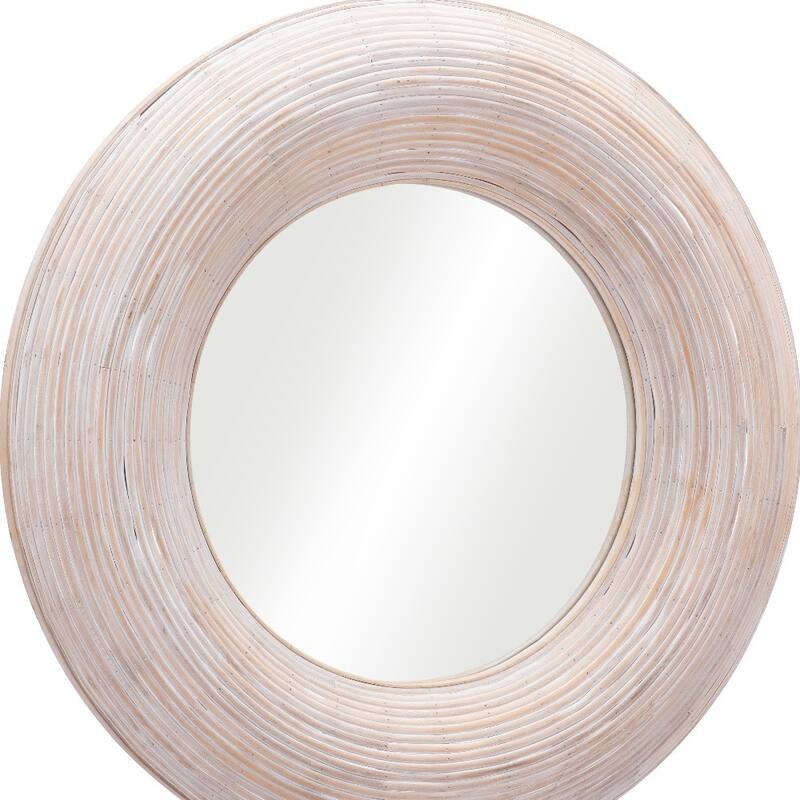 HomeRoots 32" Beige Round Framed Accent Mirror - 31.5' X '31.5' X '2.6
