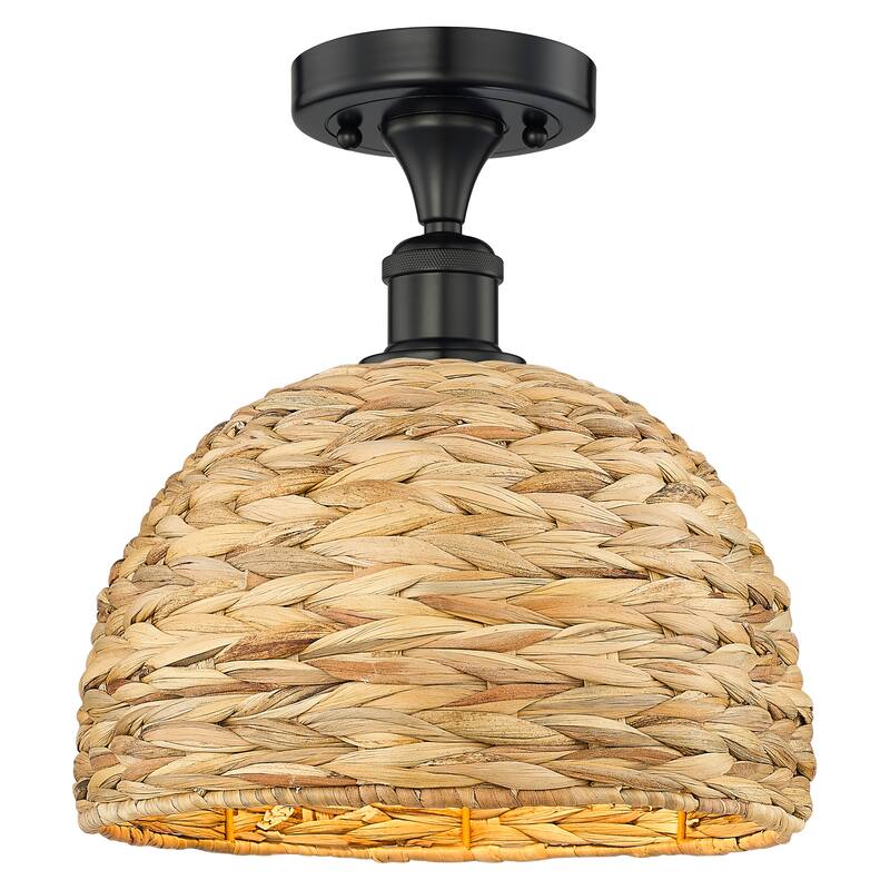 Innovations Lighting Endless Possibilities Edison - Woven Rattan - 1 Light 12" Semi-Flush Mount - Matte Black