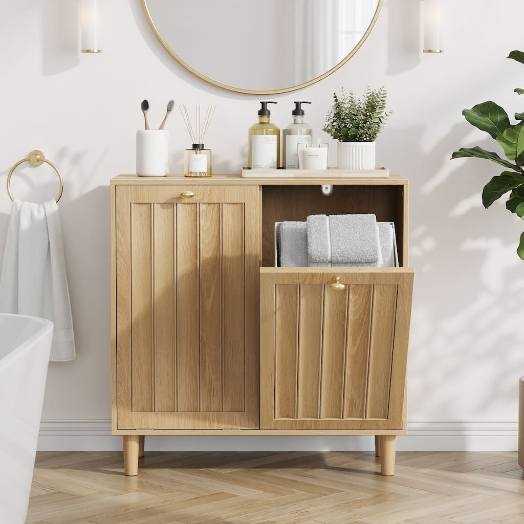 Sloping Laundry Basket With Removable Inner Basket, Bathroom Laundry Storage Cabinet, Freestanding Household Storage Rack