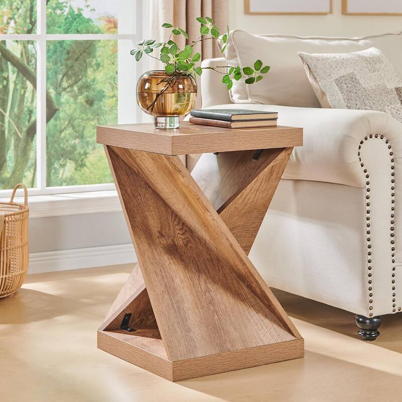 16" Modern Nightstand, Twisted Side Table, Square Rustic End Table - Light Tree Knot