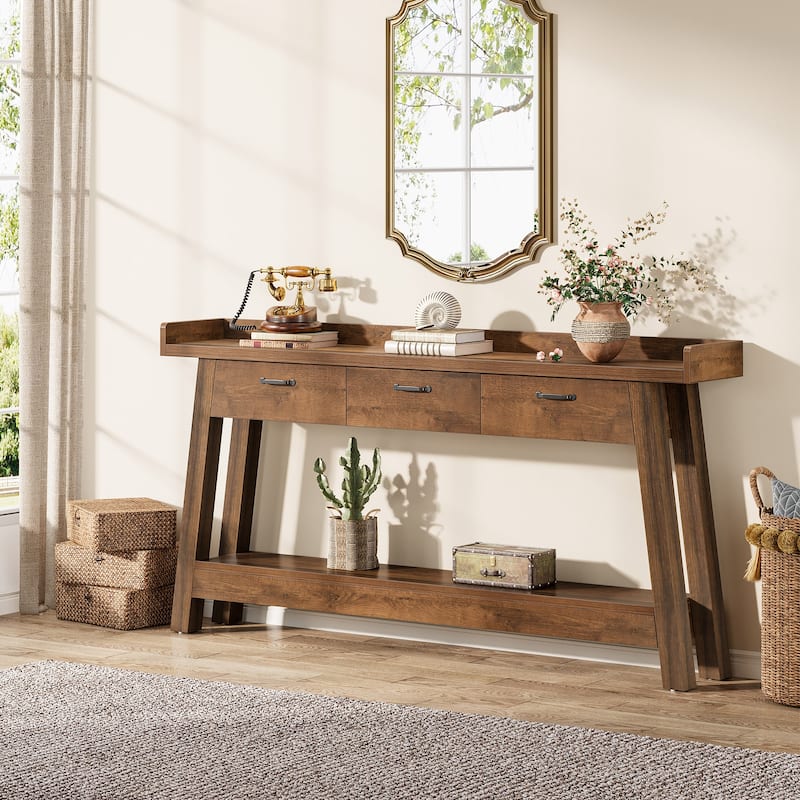 70.9'' Long Console Table with 3-Drawer, 2-Tier SofaTable for Entryway - Brown