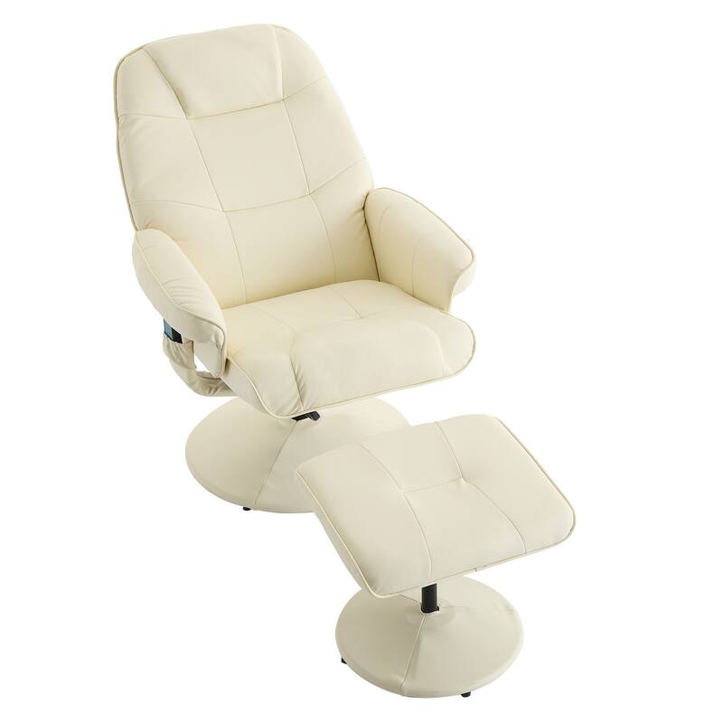 Massage Recliner Chair with Ottoman, 360° Swivel PU Leather Reclining Chair with Wrapped Base, 5 Point Vibration Massag