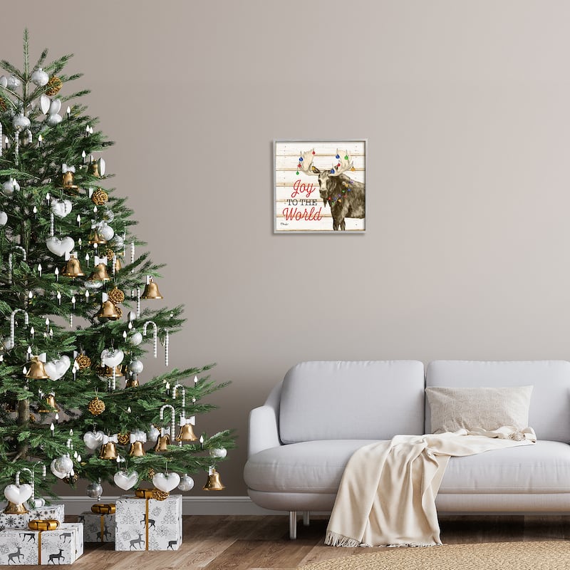 Stupell Moose with Festive Lights Framed Giclee Art Design by Paul Brent