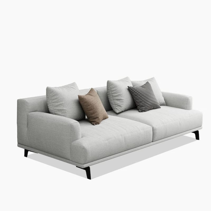 Square Arm Fabric Straight Sofa in Beige