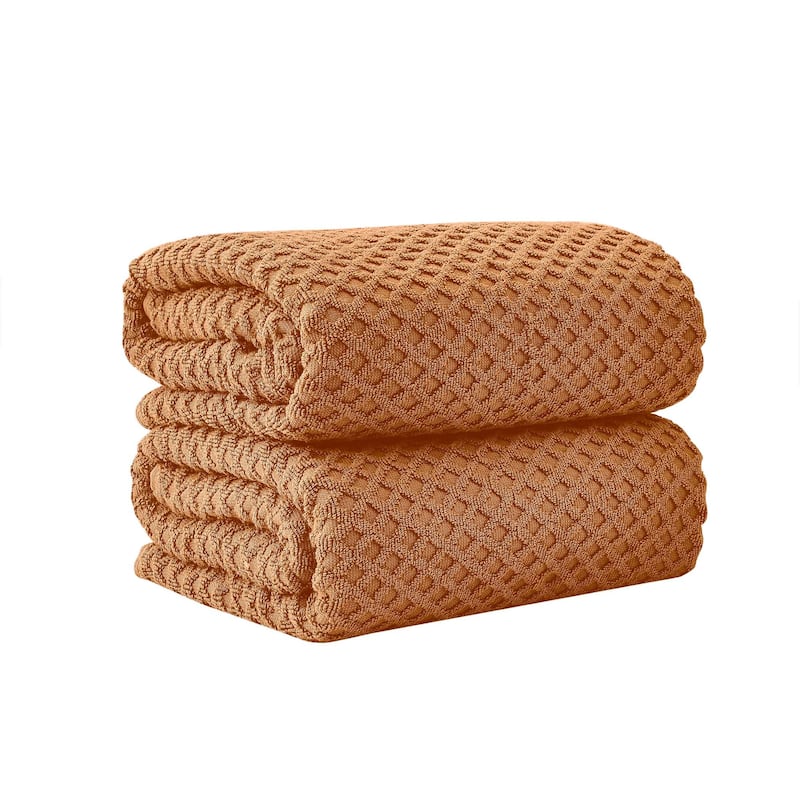 Linery & Co. Cotton Diamond Waffle Texture Bath Towels - Bath Sheet (Pack of 2) - Copper
