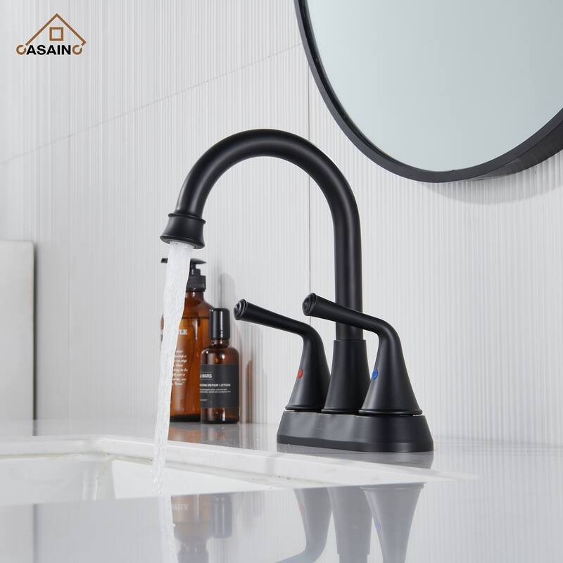 4 in. Centerset Double Handle Bathroom Faucet with Drain Kit Included - Black