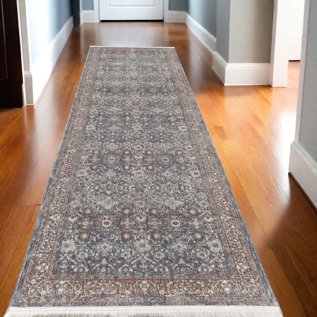 Wete Power Loomed Floral Stain Resistant Low Pile with Fringe Area Rug By HomeRoots - 10' Runner