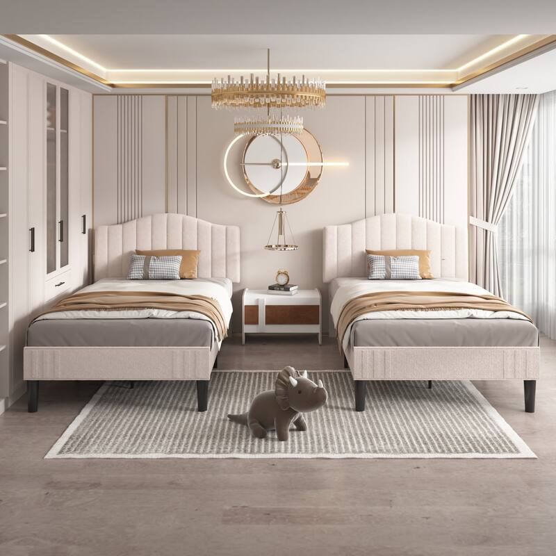 VECELO Upholstered Bed Frames, Platform Beds with Height Adjustable Teddy Fabric Headboard, 7.9'' Under Bed Space