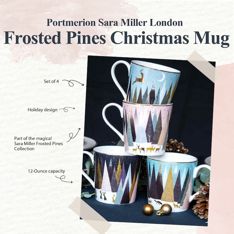 Sara Miller London for Portmeirion Set of 4 Frosted Pines Mugs