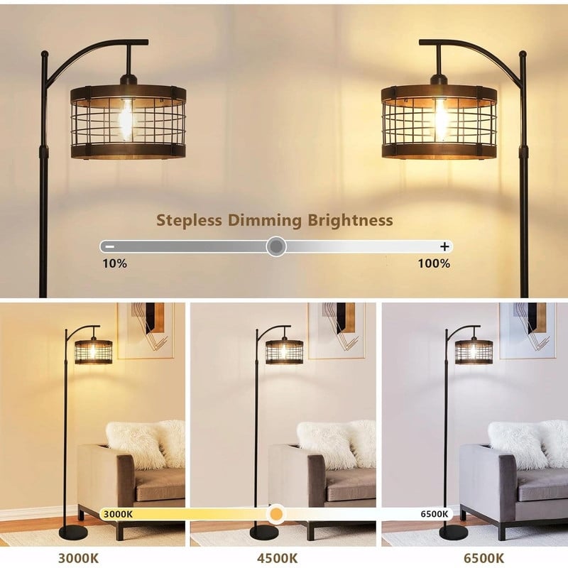 Arc Floor Lamp with Remote Control and Dimmable LED Bulb