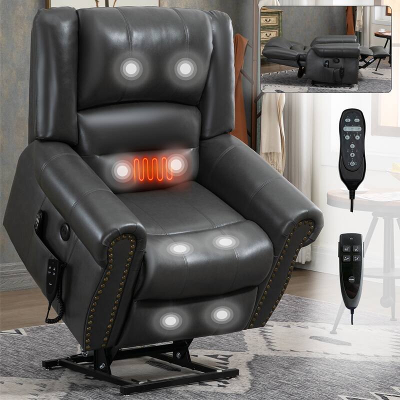 Brown Faux Leather Power Lift Recliner with Heat Massage, USB, and Infinite Recline
