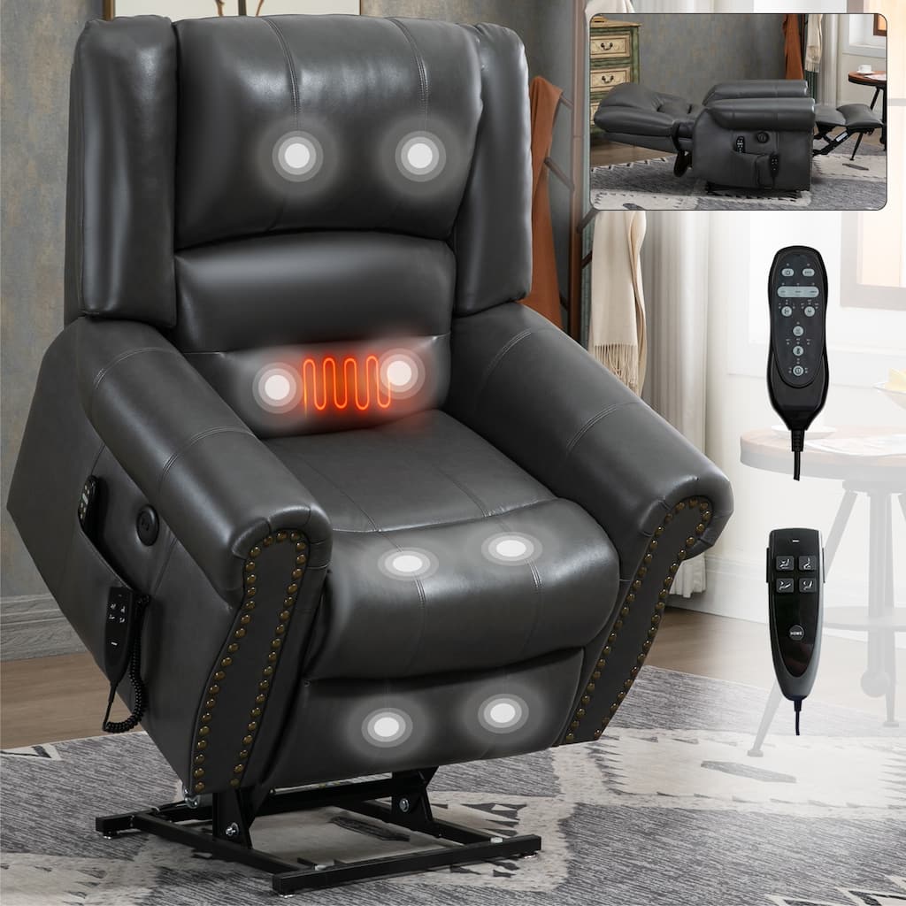 Power Lift Recliner Chair Heat Massage Dual Motor Infinite Position Up To 350 Lbs