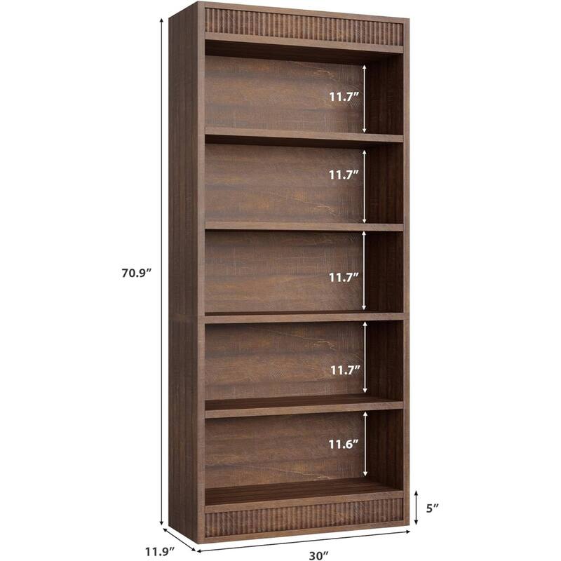 5-Tier Wooden Bookshelf, Sturdy Bookcase Perfect for Living Room, Bedroom - N/A