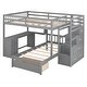 preview thumbnail 5 of 15, Gray Full over Twin Size Solid Wood Bunk Bed with Desk, Drawers and Shelves