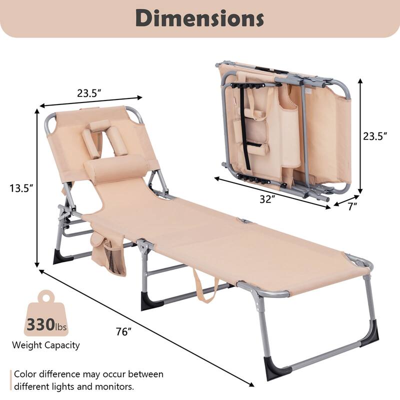 1/2PCS Outdoor Beach Chaise Lounge Folding Chair with Pillow Beige