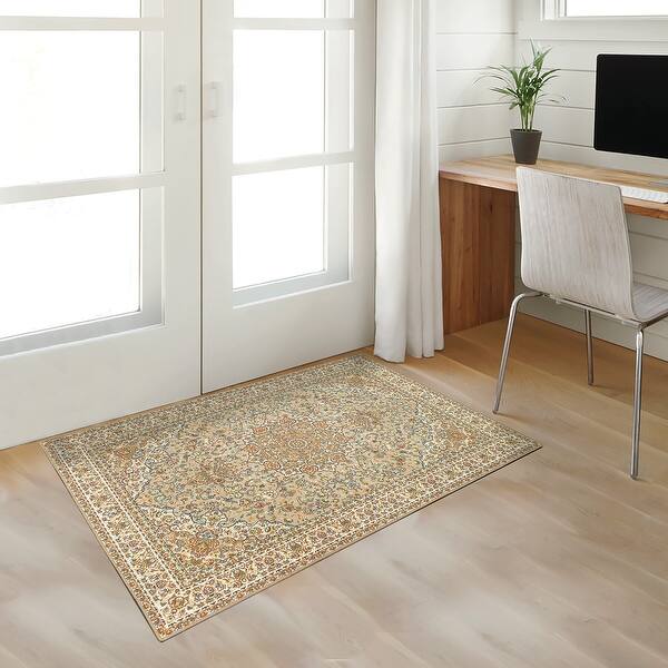 slide 1 of 19, My Magic Carpet Kenya Beige Machine Washable Area Rug 3' X 5'