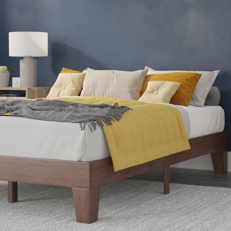 Wood Platform Bed with 14 Wooden Support Slats