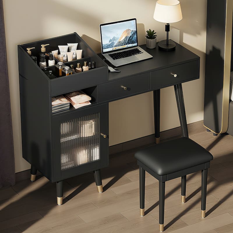 Modern Makeup Vanity Desk with Drawers, Cabinet & Charging Port