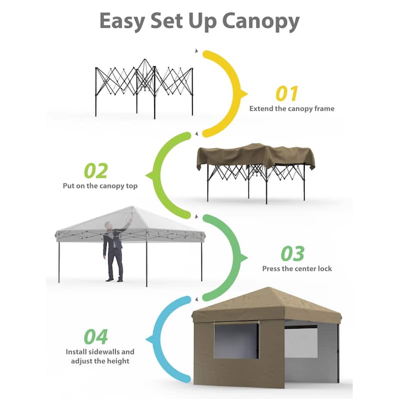 10x10 Feet Instant Pop-Up Canopy Tent, 3 Detachable Sidewalls - 10*10Ft