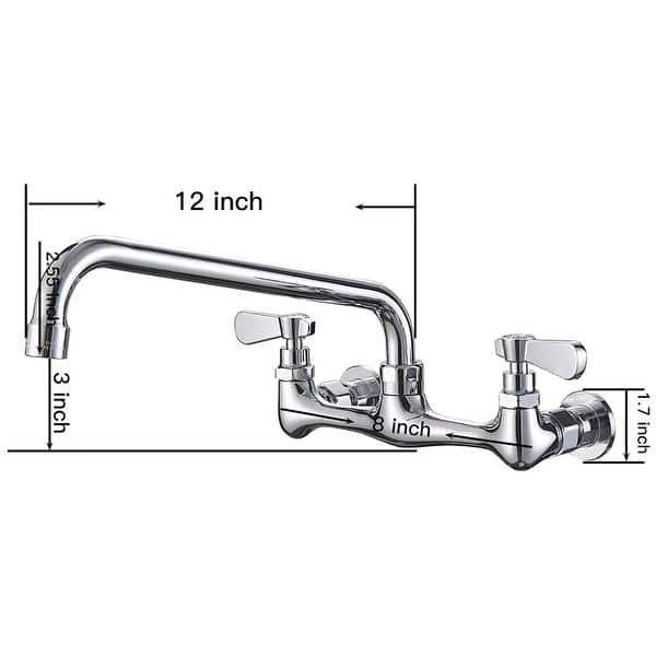 dimension image slide 1 of 2, Vibrantbath Kitchen Faucet Wall Mount Swivel Spout 2 Handle Restaurant Chrome