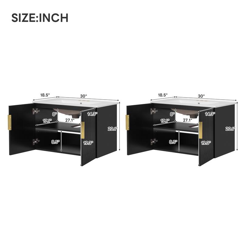 60'' Floating Bathroom Vanity Set with White Integrated Ceramic Sink - 60'' x 18.5'' x 20.1''