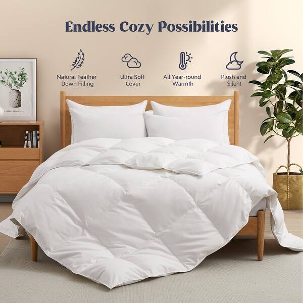 White Feather Down Comforter Duvet Insert All Warmth Levels Bed Bath