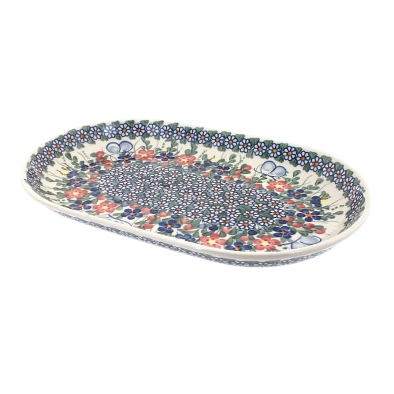 Blue Rose Polish Pottery 116 Vena Large Oval Serving Dish - Garden Butterfly