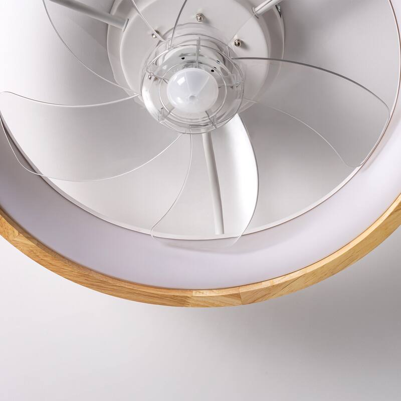 19.7" Modern Flush Mount Ceiling Fan with LED Light and Remote Control, Wooden Finish for Bedroom/Living Room - 5