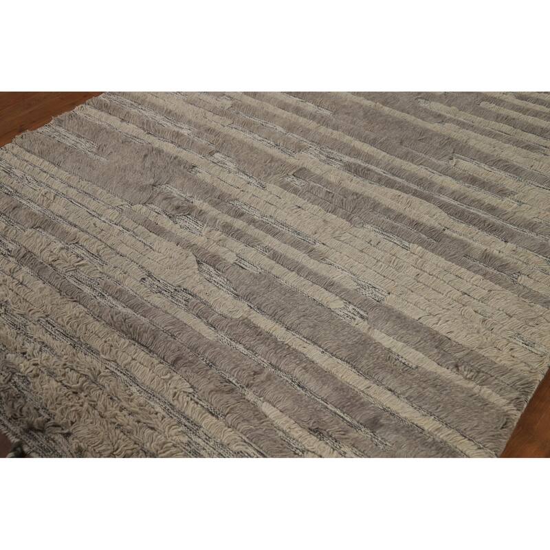 Striped Moroccan Shaggy Oriental Area Rug Handmade Wool Carpet - 5'8" x 8'3"