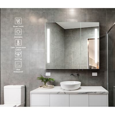 30''×26'' Black Wall-Mounted Bathroom Medicine Cabinet with Mirror and Dimmable LED Lights, Anti-Fog