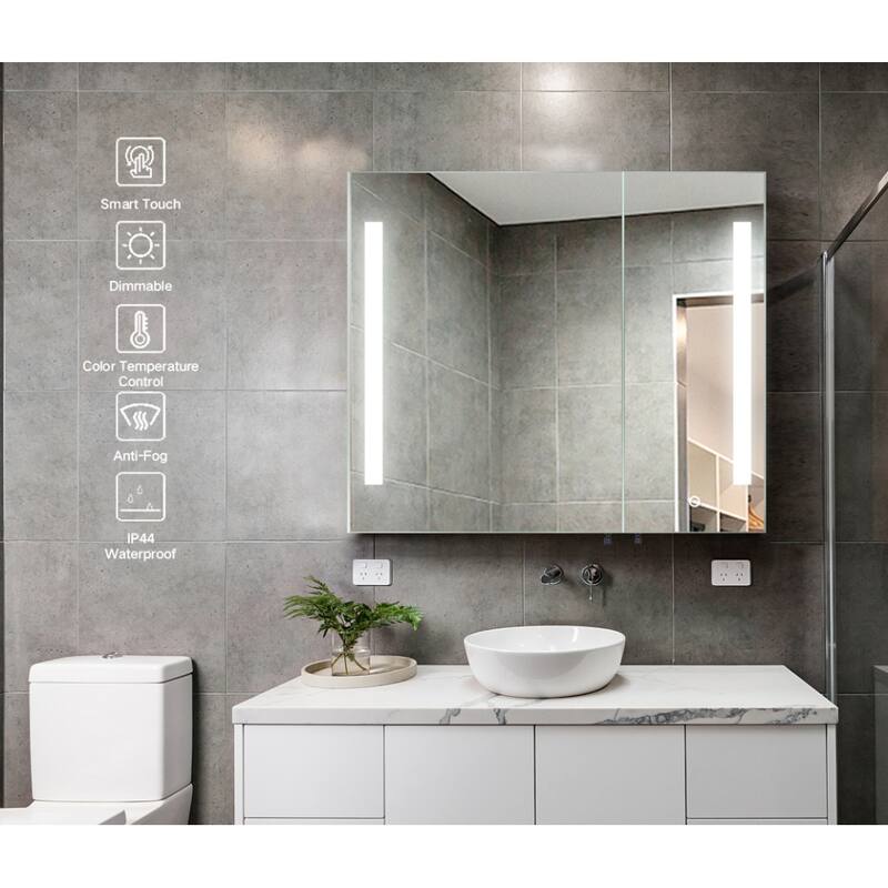 30'' x 26'' Surface or Recessed Mount Medicine Cabinet with Mirror LED