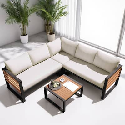 4-Piece Outdoor Patio Sectional Set with L-Shaped Sofa - Perfect for Garden, Backyard, Porch, or Deck