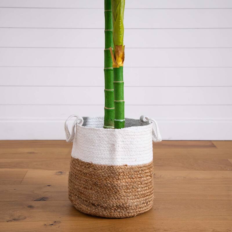 Potted Golden Cane Palm Artificial Tree with Cotton Planter - 8' - Green