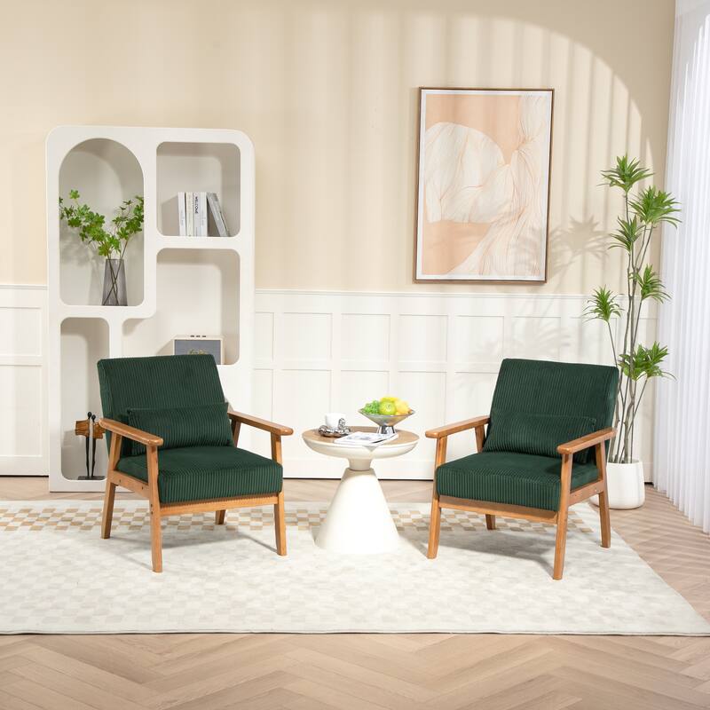 Velvet fabric armchair Solid wood frame leisure chair for the living room bedroom a set of two