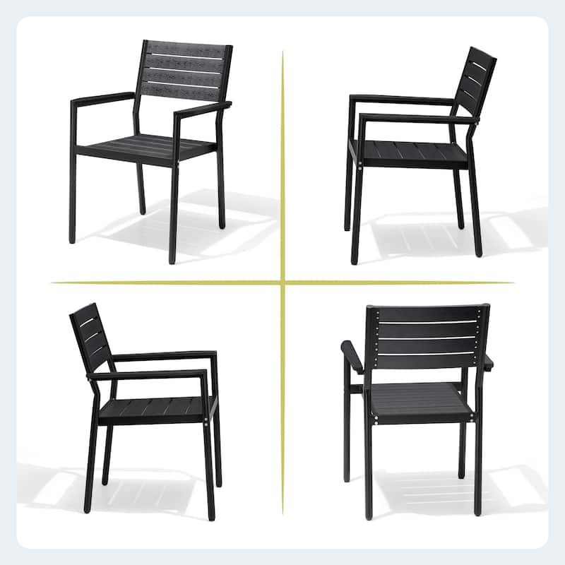 9-Piece Set Outdoor Aluminum Dining Table with Umbrella Hole and Stackable Dining Chairs