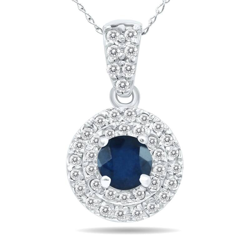 Marquee 3/4 Carat TW Double Halo Sapphire And Diamond Pendant in 10K White Gold