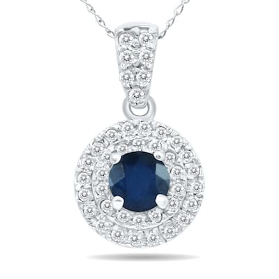 Marquee 3/4 Carat TW Double Halo Sapphire And Diamond Pendant in 10K White Gold
