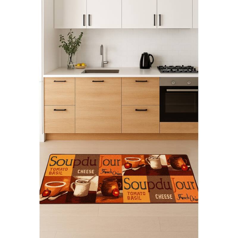 Brown Orange Washable Kitchen Runner Mat With Non-Slip Backing - 20"x55" - 20" x 55"