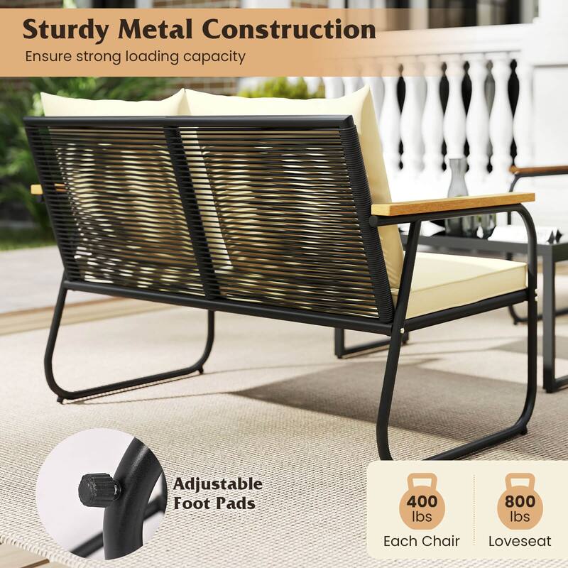 Costway 4/8 PCS Patio Furniture Set with Tempered Glass Coffee Table