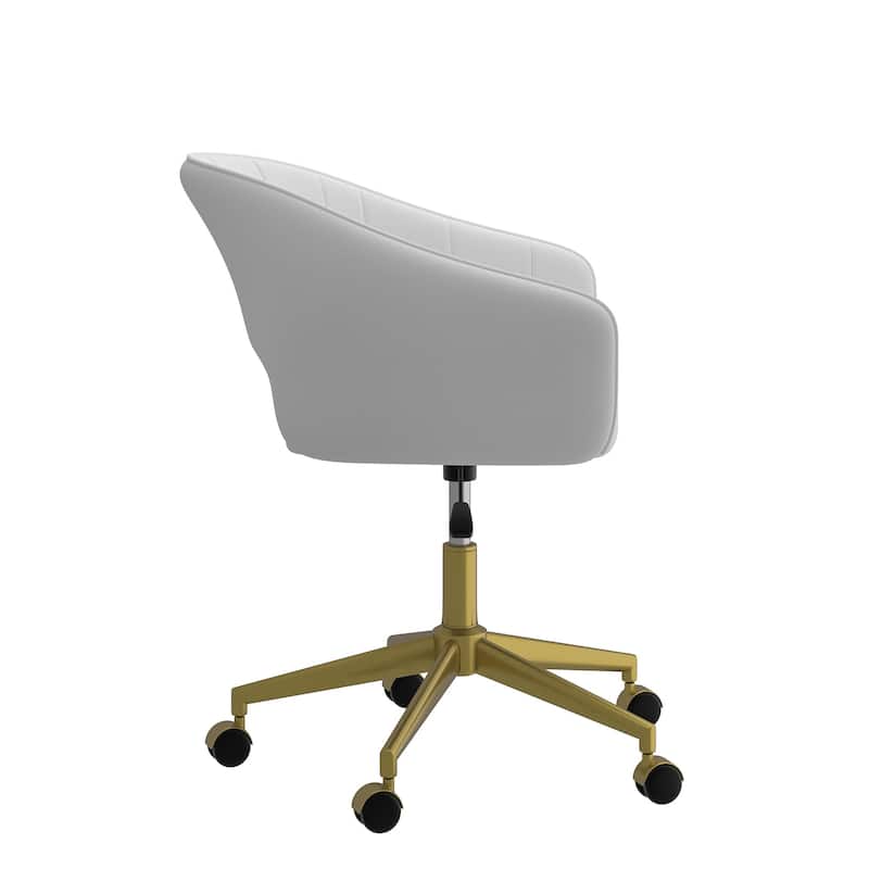 VECELO Multipurpose White 360° Swivel Office Chair Height Adjustable Gold Base Sturdy Task Chair for Home Office Salon