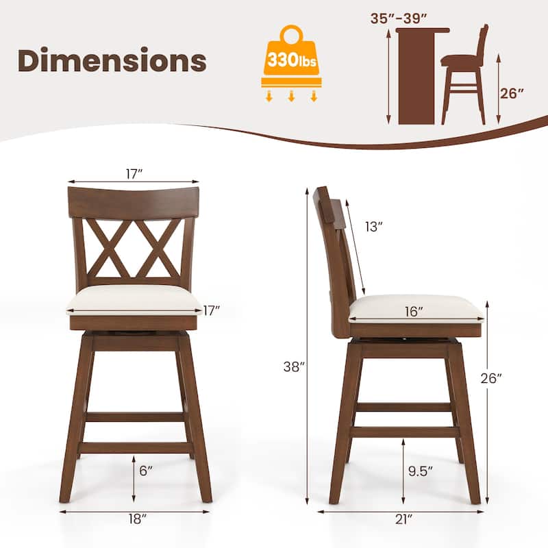Gymax 26'' Bar Stool Wooden Chair Set of 3 w/Contoured Backrest Swivel