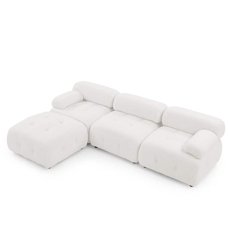 93" Velvet Modular Sectional Sofa with Button Tufted Design, Reversible Ottoman and DIY Combination