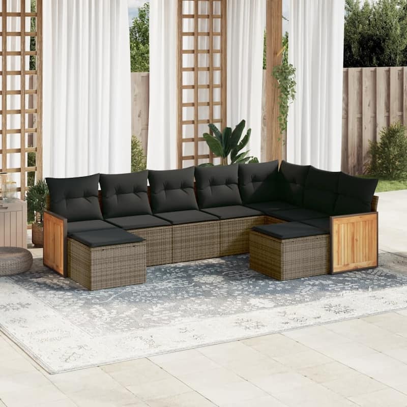 vidaXL Patio Sofa Set with Cushions Outdoor Conversation Furniture Poly Rattan