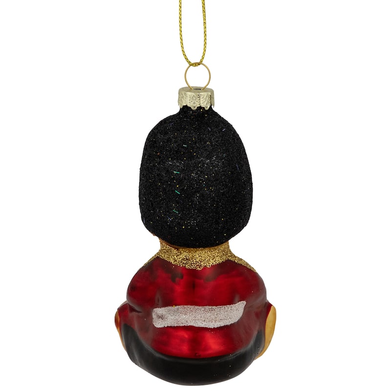 Glittered Teddy Bear Soldier Glass Christmas Hanging Ornament - 4" - Red and Black