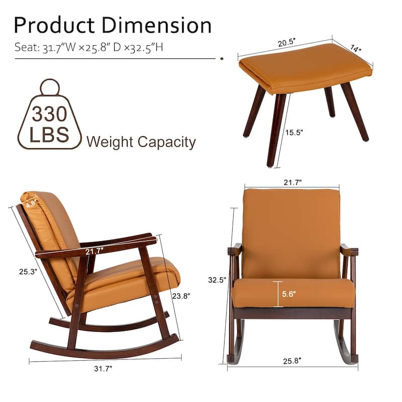 Rocking Chair Rocker Glider Chair W/ Ottoman Mid Century Accent Chair Armchair Lounge Chair for Living Room Bedroom