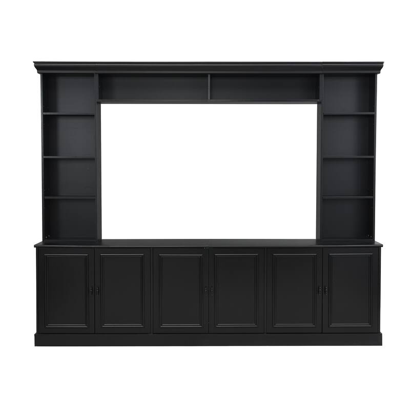 97.4"W Mid-Century TV Stand with Bookshelves, Adjustable Shelf & Bridge - Entertainment Center for TVs Up to 70"